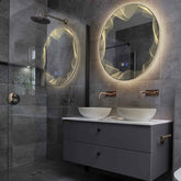 Specchio LED Rotondo | Pulsanti touch | Funzione anti-appannamento | Luce bianca calda - Reyze Serie Simetria Modello 3